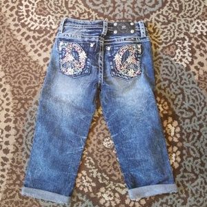 Miss Me Peace Sign Cuffed Capri